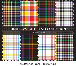 Rainbow Glen Plaid seamless pattern collection includes 8 designs for fashion textiles and graphics