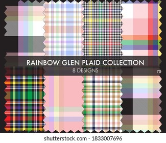 Rainbow Glen Plaid seamless pattern collection includes 8 designs for fashion textiles and graphics