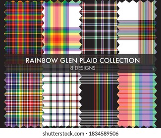 Rainbow Glen Plaid seamless pattern collection includes 8 designs for fashion textiles and graphics