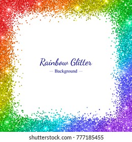 Rainbow glitter border frame on white background. Vector