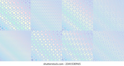 Rainbow glitter foil, hologram texture pattern backgrounds, vector holograph iridescent gradient. Holographic pattern with foil texture background, abstract neon or glittering chrome holography