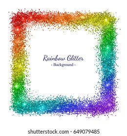 Rainbow glitter square frame on white background. Vector