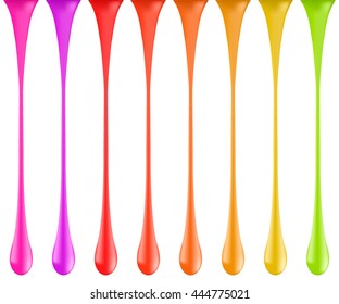 Rainbow glossy paint drop blobs isolated on white. vector. 3d illustrator
