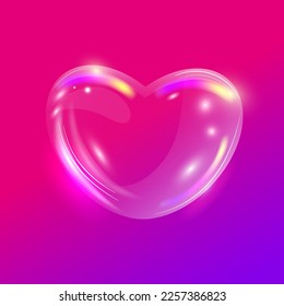 Corazón de burbujas de jabón brillante arcoiris. Corazón vectorial 3d transparente realista.