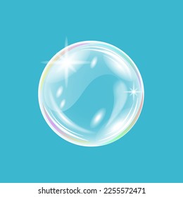 Rainbow glossy soap bubble. Realistic transparent 3d vector sphere. 