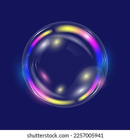 Burbuja de jabón brillante del arcoiris. Esfera vectorial 3d transparente realista.