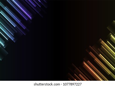rainbow glow bar overlap in dark background, stripe layer backdrop, technology template, vector illustration