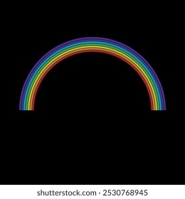 Rainbow of glowing stripes on black background, vector, beautiful bright colors