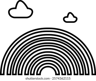 Rainbow Glyph Icon, Patrick's Day graphic design elements, neutral calm rainbows, Sticker pack in trendy retro psychedelic styles, Minimal abstract art silhouette. isolated on transparent background.