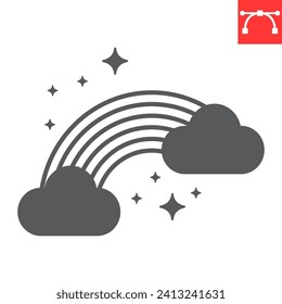 Rainbow glyph icon, St. Patrick's Day and weather, rainbow with clouds vector icon, vector graphics, editable stroke solid sign, eps 10.