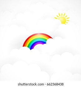 Rainbow Good Weather Background, Sun behind White Cloud