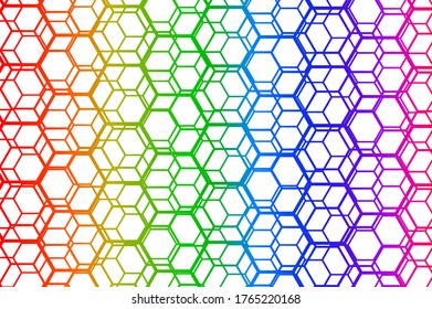 Rainbow gradient background, interesting hexagonal shapes pattern vector design.