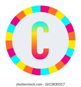 Rainbow Gradient CAPITAL Letter C on Dark Background with Multicolor Circle Frame