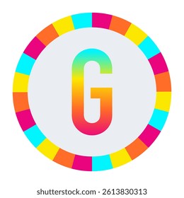 Rainbow Gradient CAPITAL Letter G on Dark Background with Multicolor Circle Frame
