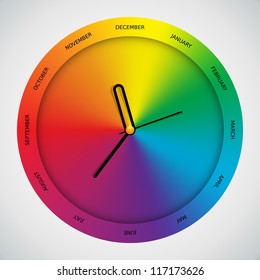 Rainbow Gradient Clock Calendar Vector