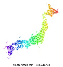 Rainbow gradient collage of Japan map done for New Year ads. Japan map mosaic is created of vibrant ice crystals. Designed for New Year projects.