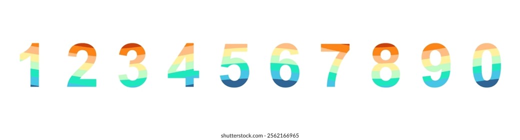 Rainbow gradient colored consecutive numbers. Ten numbers from one to zero. Number concept vector illustration isolated on white background. stock illustration