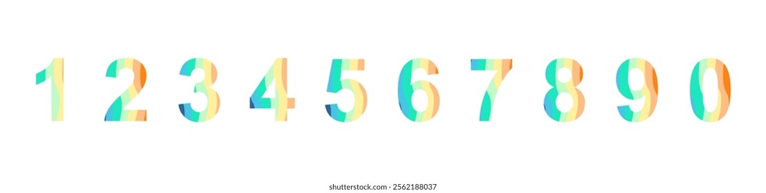 Rainbow gradient colored consecutive numbers. Ten numbers from one to zero. Number concept vector illustration isolated on white background. stock illustration