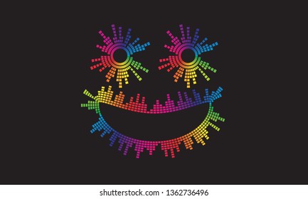 Rainbow Gradient Colour Smiley DJ Party Face, Iso;ated Dark Black Background