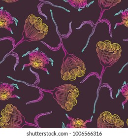 rainbow gradient flower outlines seamless pattern