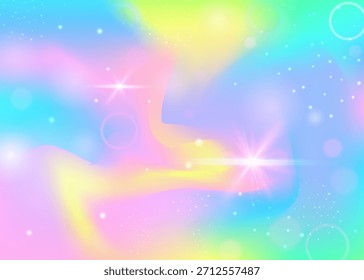 Gradiente de arco iris. Fondo de hadas verdes. Patrón de princesa. Efecto místico irisado. Invitación Pastel Amarillo. Holograma de niña rosa. Brillo de Kawaii. Gradiente de arco iris de ensueño.