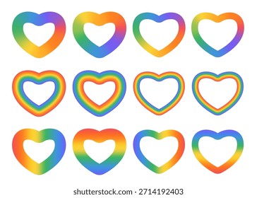 Colección de icono de corazón degradado de arco iris. Lindo símbolo de amor libre abstracto con lgtbq + colores