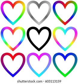 Rainbow gradient heart icon template design set