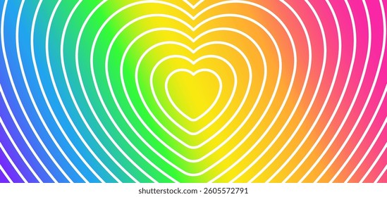 A rainbow gradient heart tunnel wallpaper. Psychedelic love background with color spectrum. 
