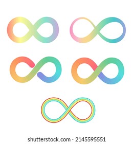Rainbow Gradient Infinity Signs Collection. Loop Shape Vector Illustration. Endless Symbol. Autism And Neurodiversity Symbol.