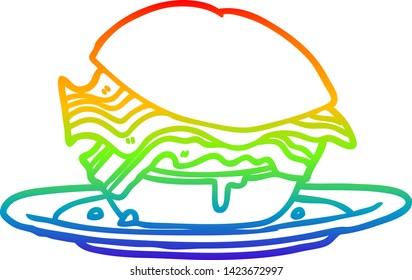 rainbow gradient line drawing of a amazingly tasty bacon breakfast sandwich with cheese