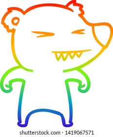rainbow gradient line drawing of a angry bear cartoon