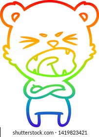 rainbow gradient line drawing of a angry cartoon bear shouting
