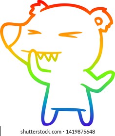 rainbow gradient line drawing of a angry polar bear cartoon thinking