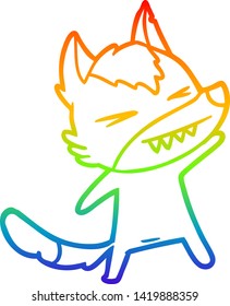 rainbow gradient line drawing of a angry wolf cartoon