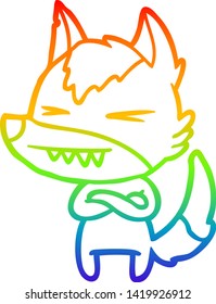 dibujo de la línea de gradiente del arco iris de una caricatura de lobo enojado