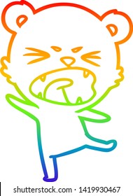dibujo de una línea de gradiente de arco iris de un oso polar de caricatura enojado