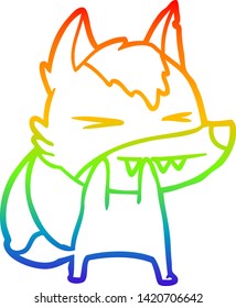 dibujo de la línea de gradiente del arco iris de una caricatura de lobo enojado