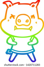 rainbow gradient line drawing of a angry cartoon pig