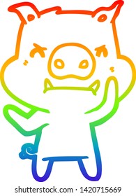 rainbow gradient line drawing of a angry cartoon pig