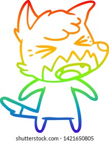 rainbow gradient line drawing of a angry cartoon fox