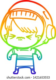 rainbow gradient line drawing of a angry cartoon space girl