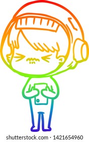 rainbow gradient line drawing of a angry cartoon space girl