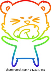 dibujo de una línea de gradiente de arco iris de un oso polar de caricatura enojado