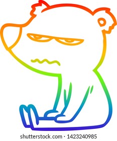 rainbow gradient line drawing of a angry bear cartoon sitting