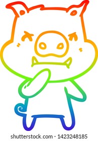 rainbow gradient line drawing of a angry cartoon pig