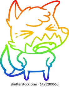 Regenbogen-Farbverlauf-Zeichnung eines wütenden Cartoon-Fuchses