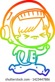 rainbow gradient line drawing of a angry cartoon space girl running
