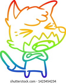 Regenbogen-Farbverlauf-Zeichnung eines wütenden Cartoon-Fuchses