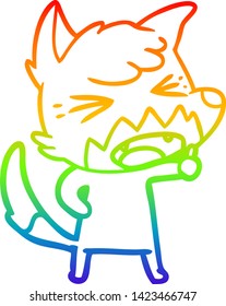 rainbow gradient line drawing of a angry cartoon fox