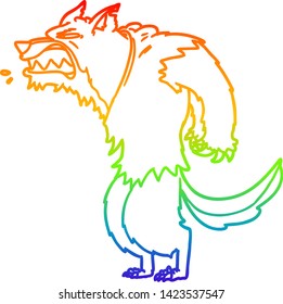 rainbow gradient line drawing of a angry werewolf cartoon